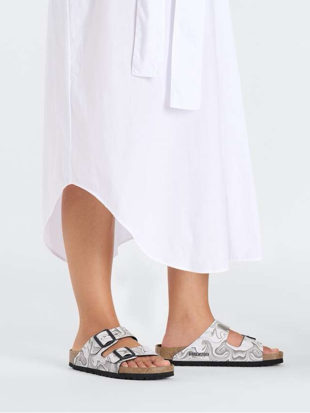Birkenstock Arizona Birko-Flor Color: Marbletwirl Black/White Sandal Size 7 - Picture 3 of 16